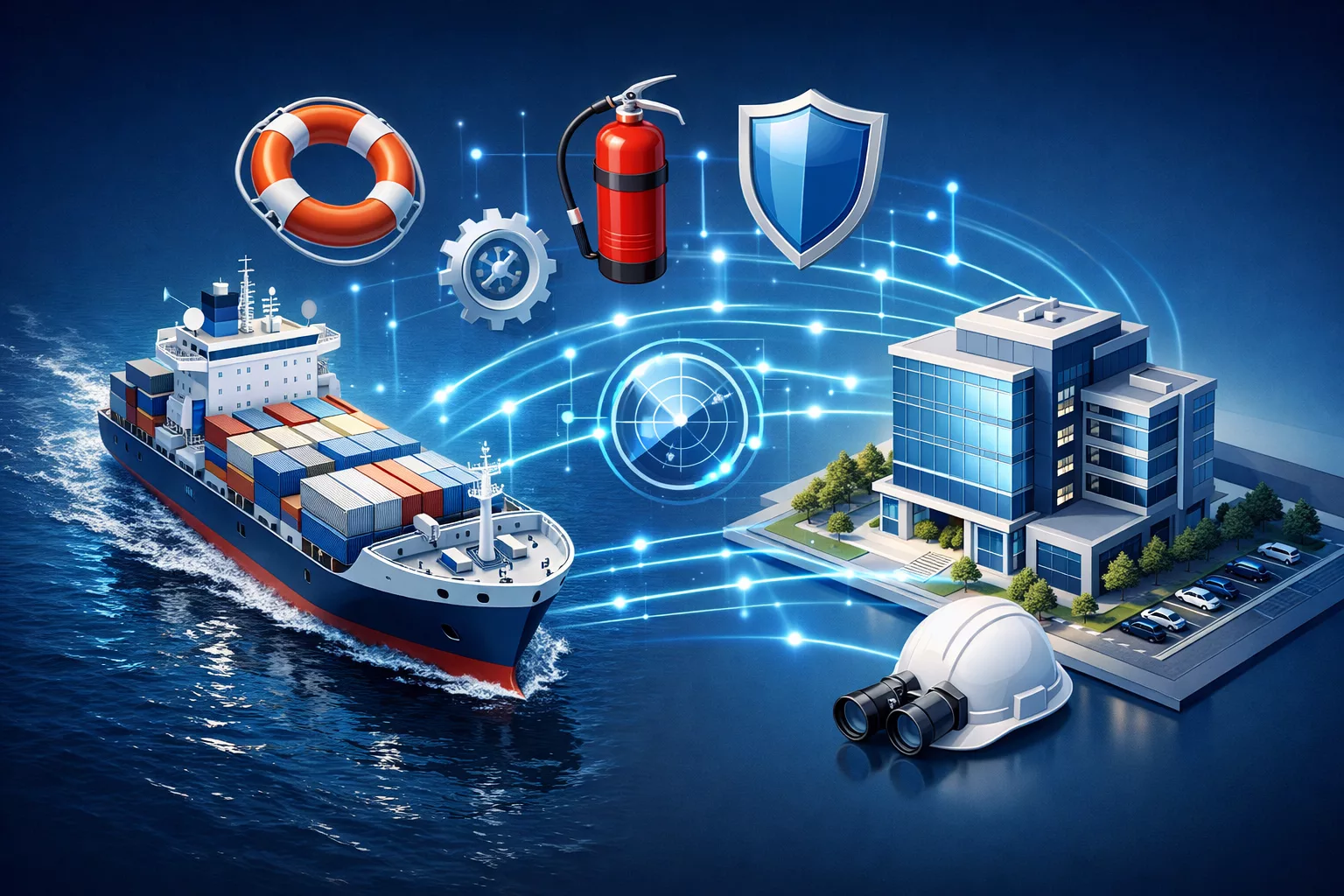 ISM Kodu standartlarına uygun gemi güvenlik yönetim sistemi şeması ve operasyonel emniyet prosedürleri.