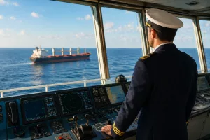 Gemi kaptanı nasıl olunur sorusuna yönelik köprüüstü simülasyonunda eğitim alan kaptan adayları.