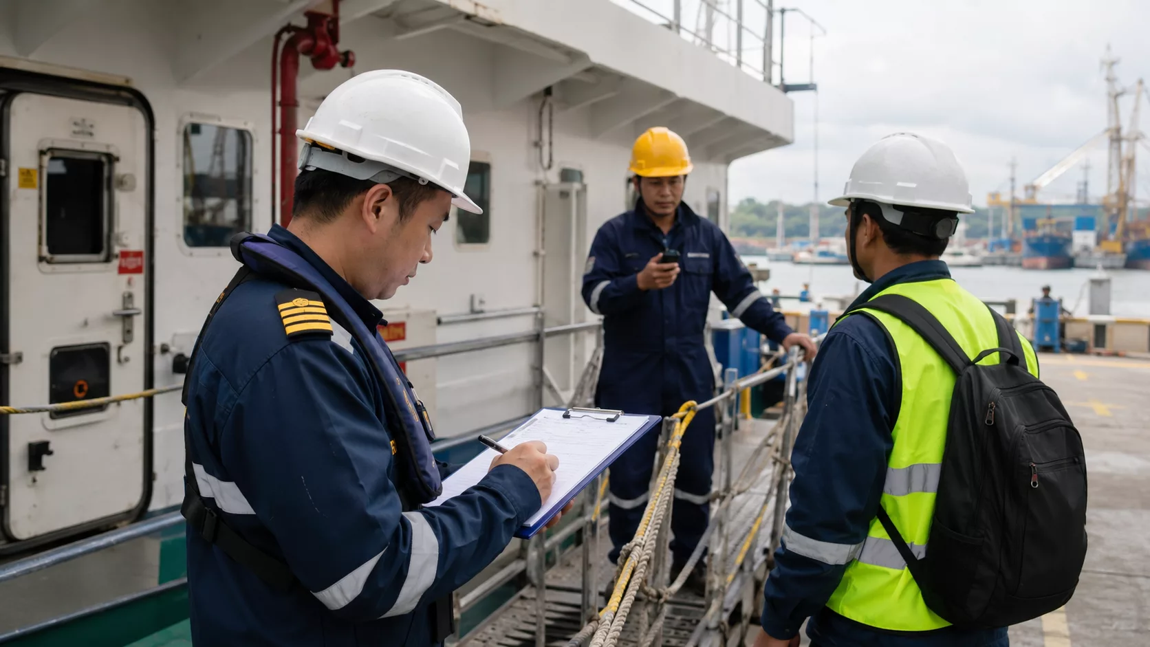 Ship security plan nedir sorusunu öğrenen denizcilik öğrencileri gemide ISPS Code, SSP, SSO, CSO ve güvenlik prosedürlerini inceliyor.