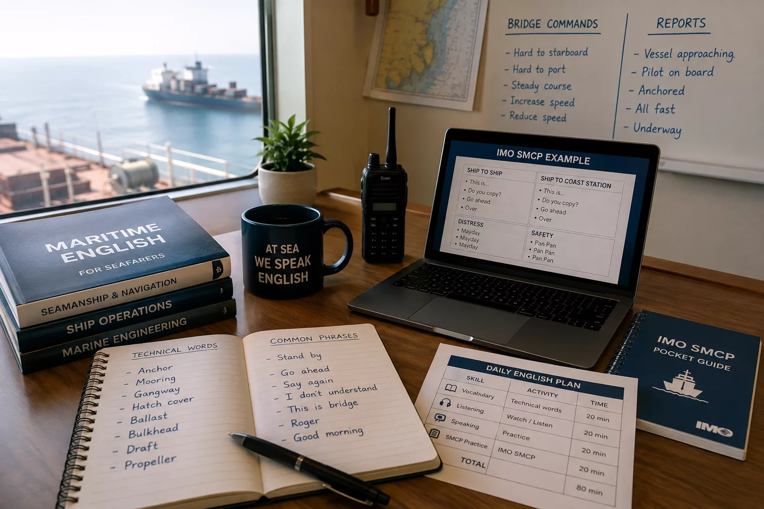 Denizcilik İngilizcesi nasıl öğrenilir konusunda maritime English ve IMO SMCP çalışan denizcilik öğrencileri